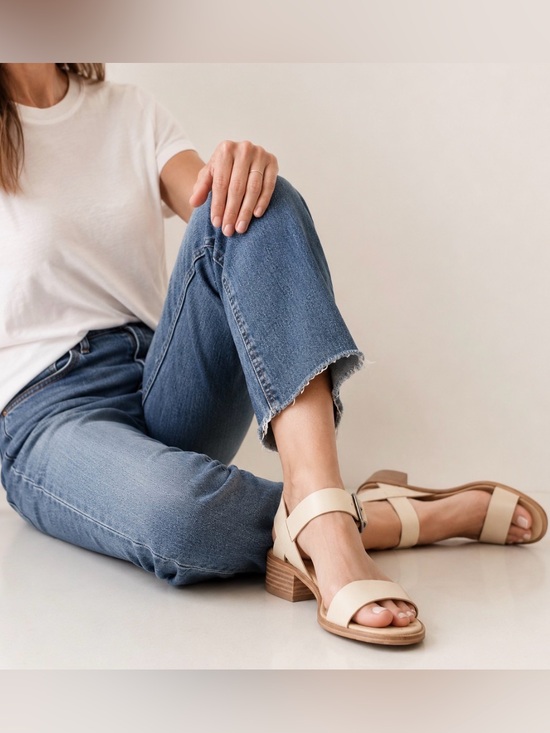 Lucky Brand Shoes - Lucky Brand Toni Leather Block Heel Sandals Ivory Cream Boho Minimalist Size 7.5